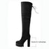 Elegante Damen Overknee Stiefel mit Plateau, Mandelspitze & Reißverschluss